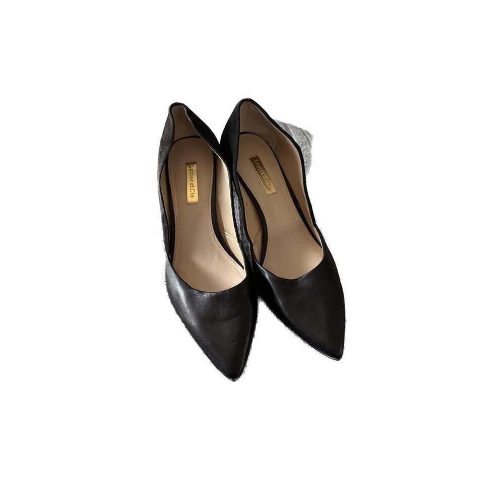 Louise et Cie Jacoba Black Leather Pointed Toe Kitten Heels